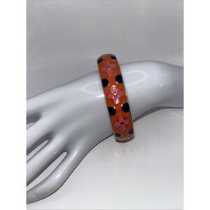 Vintage Floral Cloisonne Gold Tone Enamel Bangle‎ Bracelet Orange Pink Blue